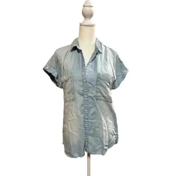 Anthropologie Size Small Cloth And Stone‎ Short Sleeve Denim Shirt - Picture 1 of 5